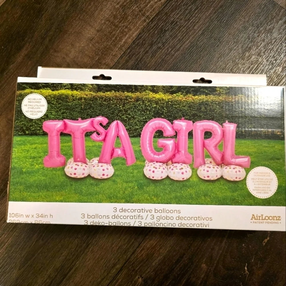 AirLoonz Pink ITS A GIRL Balloon Phrase Yard Decoration Kit